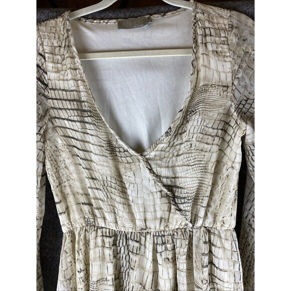Asher By Fab'rik Women's Sz M Alligator Pattern Layered Long Sleeve Maxi Dress - Picture 3 of 16